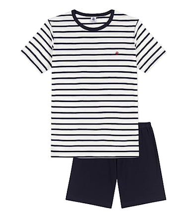 Petit Bateau Jungen Pyjacourt, Weiss Marshmallow / Blau Smoking, 14 Jahre im Sale